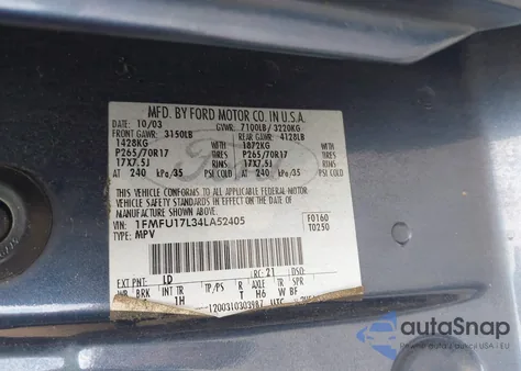 2004 Ford Expedition Eddie Bauer z USA, uszkodzony, nr VIN 1FMFU17L34LA52405